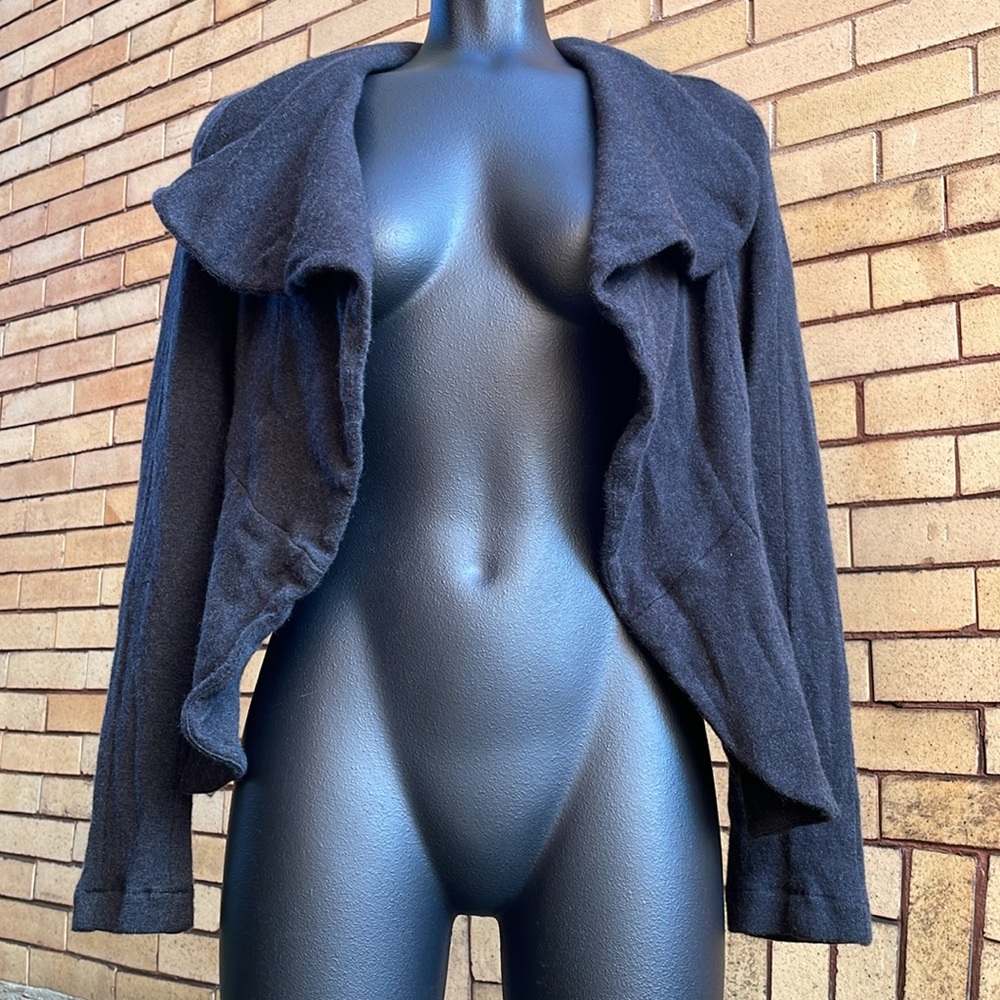 Yigal Azrouël Charcoal Gray Cropped Waterfall Collar Blazer Jacket Size 10